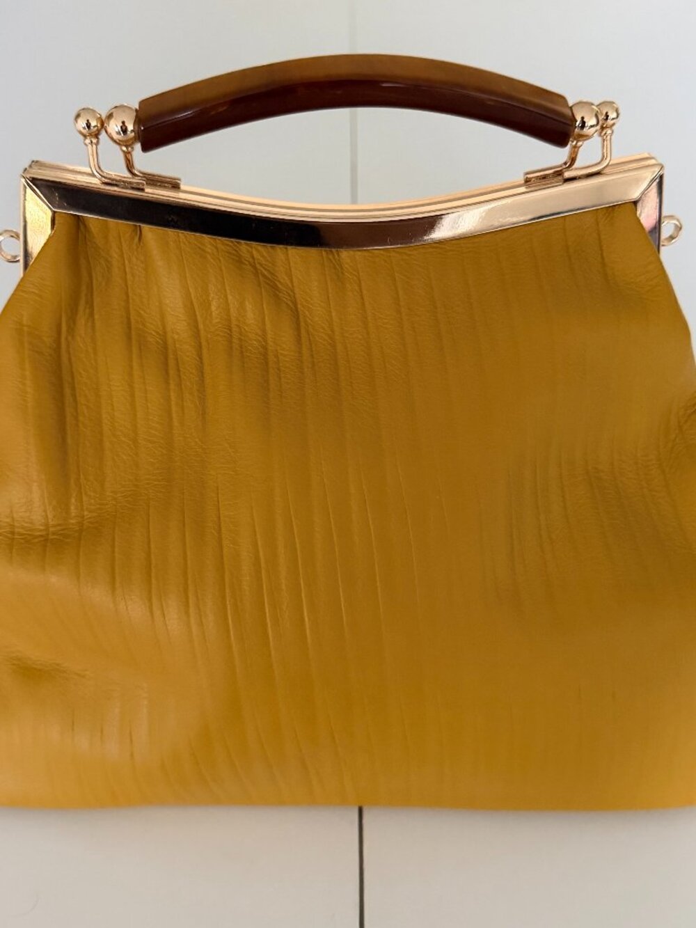 Mara's Taormina Handmade Italian Mustard Yellow Leather Vaffy Bag Classic